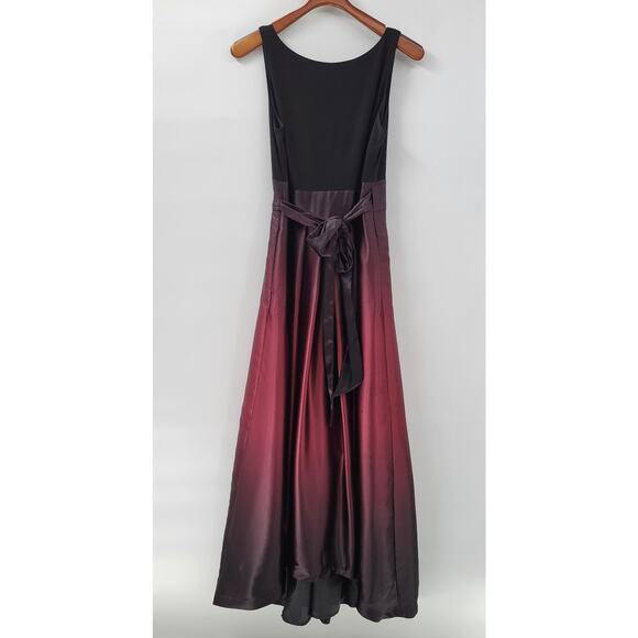 SLNY Ombre Satin Wrap Gown Size 10 Black Maroon Formal Maxi Dress Evening - Picture 10 of 16